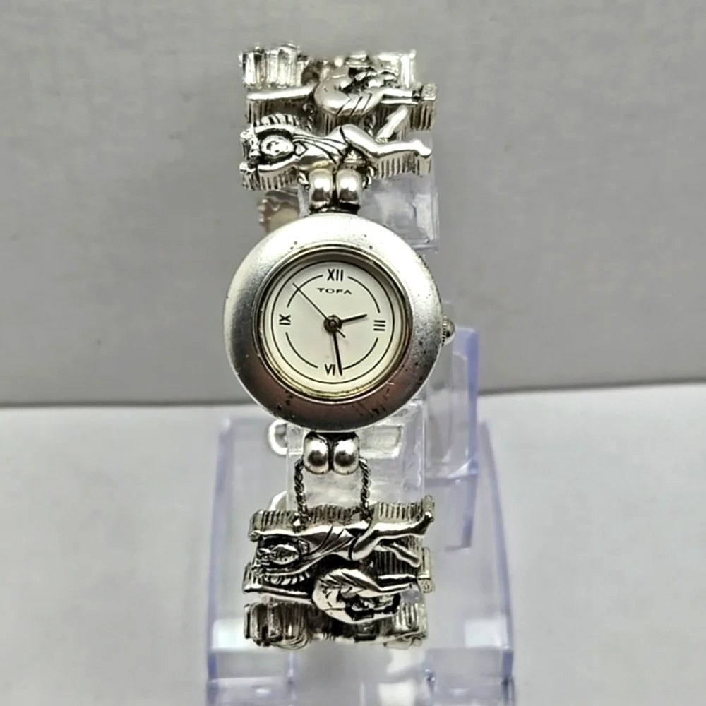 Vintage Rare Tofa Silde Gymnastics Dance Charm Bracelet Watch Silver New Battery